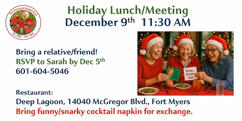 December Holiday Lunch Deep Lagoon Restaurant RSVP