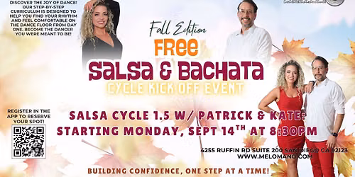 FREE Mel\u00f3mano Salsa Cycle 1.5 Kick Off! 9\/14