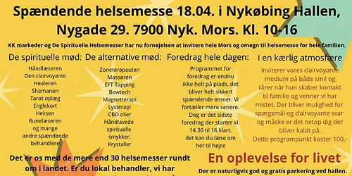Spirituel \/ Alternativ messe med foredrag i Nyk\u00f8bing Mors Hallen 