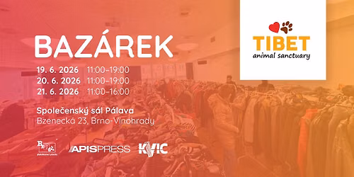 Velk\u00fd charitativn\u00ed baz\u00e1rek na podporu \u00datulku Tibet (19.\u201321. 6. 2026, KVIC Brno-Vinohrady)
