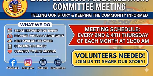 Public Relations (PR) Committee Meeting every 2nd & 4th Thursday 11am
