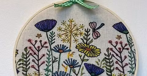 Block printing and Free Motion Meadow Embroidery Hoop Workshop