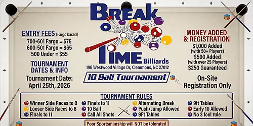 Break Time Billiards and Sport Bar 10 Ball Open