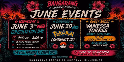 June 3rd 9am-8pm | Tattoo Consultation Day | Bangarang Tattooing Co.