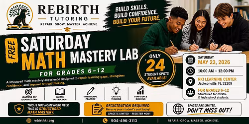 FREE Saturday Math Mastery Lab for Grades 6\u201312 | Limited to 24 Students
