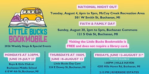 Little Bucks Bookmobile | 2026 Weekly Stops & Special Events
