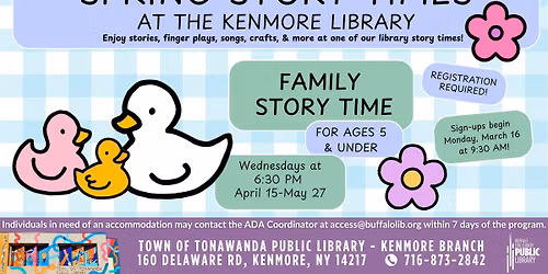 Family Story Time: Registration begins Monday, March 16