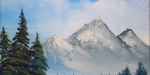Paint n Chill Fri 6pm Free Welcome Drink - Bob Ross Snowy Mountains