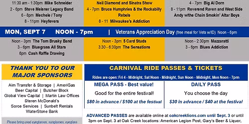 Oak Creek LionsFest - Labor Day Weekend