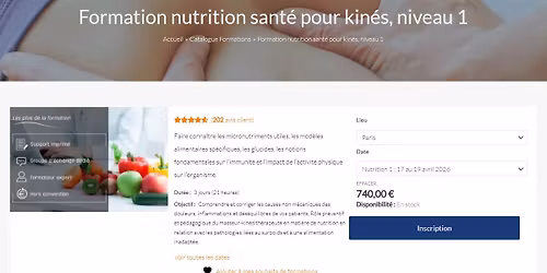 Formation Nutrition sant\u00e9 pour kin\u00e9s, niveau I