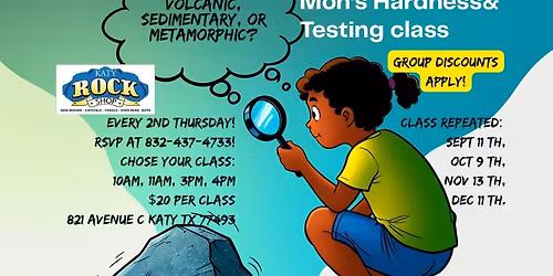 Moh\u2019s Hardness & Testing: Text 832-437-4733 to RSVP for this November class
