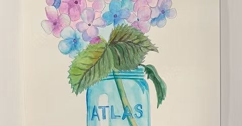 Watercolor class- Jar of Hydrangeas