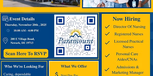 Paramount Senior Living at Newark - Pop Up Hiring Event 