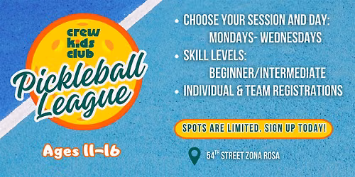 Fall Crew Kids Club Youth Pickleball League (Wednesdays)