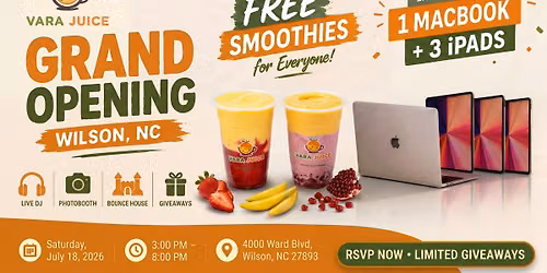 FREE Smoothies & Grand Opening at VARA Juice Wilson