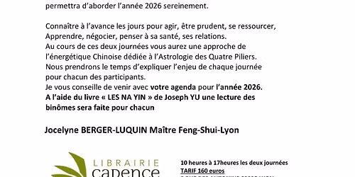 Atelier Planifiez votre calendrier 2026 avec l'astrologie chinoise, avec Jocelyne Berger