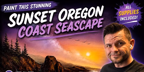 Group Painting Class for Beginners - Sunset Oregon Coast Seascape on Friday 6-5-26 at 6pm