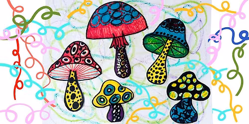 Colorful Mushroom Collage \u2014 Kids\u2019 Drawing and Mixed Media Art Class
