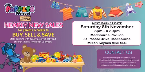 Little Poppets Preloved Market - Medbourne Pavilion, Saturday 8th November, 3pm - 4.30pm