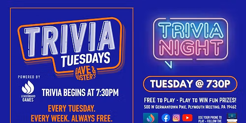Trivia Night | Dave & Buster's - Plymouth Meeting PA - TUE 730p