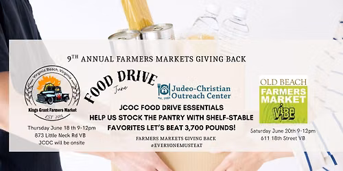 Old Beach Farmers Market 9th Annual Farmers Markets "Giving Back Food Drive for The JCOC"