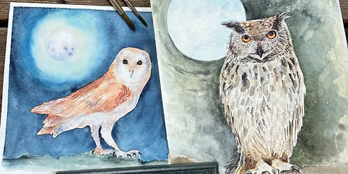 Watercolor II: Owl & Moon