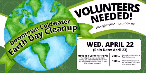 Downtown Coldwater Earth Month Cleanup