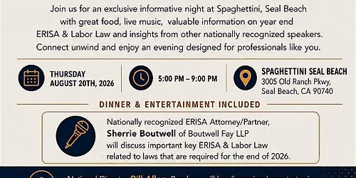 Spaghettini - Beni Global Event - Great food, Music & ERISA Law Update 2026