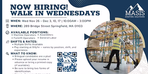Hiring Event - Walk In Wednesday - Nov 26, Dec 3, 10, 17