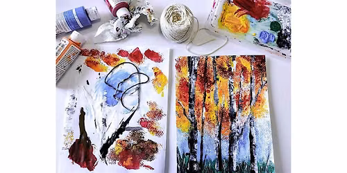 Create a beautiful landscape using string painting and dabbing techniques