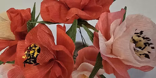 Crepe Paper Flowers & vase (Ranunculus & Floribunda Rose)