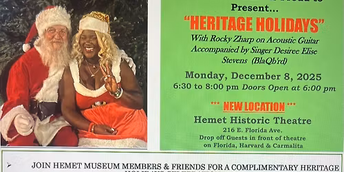 Hemet Heritage Fdn\/Historic Santa Fe Depot Museum Presents HERITAGE HOLIDAYS 