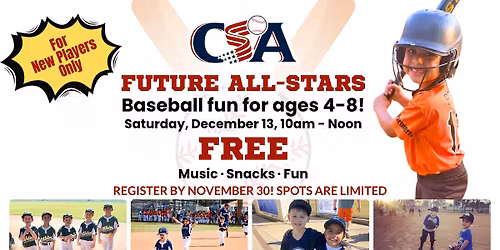 \u26be CSA Future All-Stars \u2013 Free Baseball Fun for Ages 4\u20138!