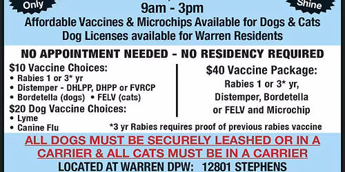 Warren DPW Spring Dog and Cat Shot Clinic!