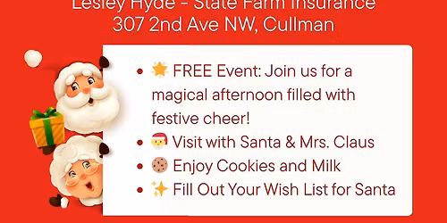 Cookies with Santa & Mrs. Claus, Sunday December 14, 1:00 to 3:00