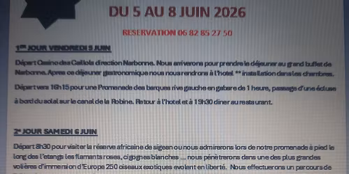 S\u00e9jour en Occitanie Narbonne du 5 au 8 juin 2026