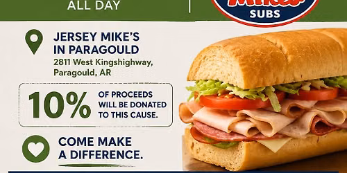 Jersey Mike\u2019s will be donating 10% proceeds to Children\u201ds Homes in Paragould Arkansas