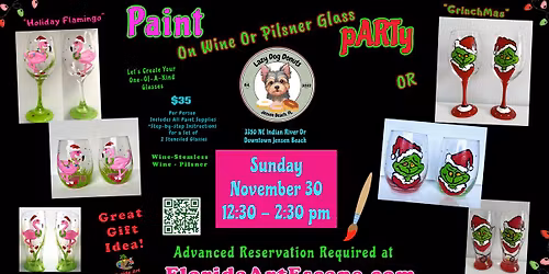 Paint of Wine/Pilsner Glass pARTy🎨🍷Sun, Nov 30 @12:30 pm at Lazy Dog Donuts Cafe