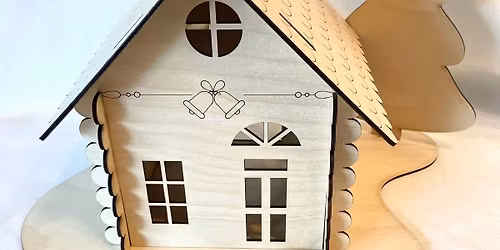 Woodcut Gingerbread house decorating