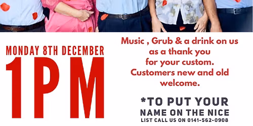 PENSIONERS CHRISTMAS PARTY \ud83c\udf84\ud83c\udf89- MONDAY 8th DEC 1PM - FREE EVENT