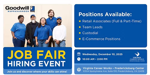 Goodwill Job Fair \u2014 Virginia Career Works | Fredericksburg Center