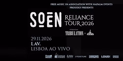 SOEN - Reliance Tour 2026 - ao vivo em Portugal