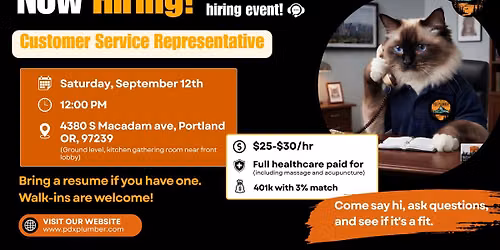 Customer Service Rep In-person Hiring Event \ud83d\udd27\ud83d\udc31