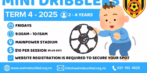 Waimak United FC Mini Dribblers Term 4 - BOOKINGS ARE ESSENTIAL