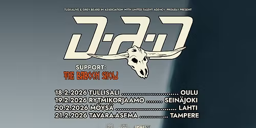 SOLD OUT! TuskaLive: D-A-D 20.2.2026, M\u00f6ys\u00e4, Lahti