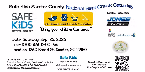 Safe Kids Sumter County National Seat Check Saturday 2026