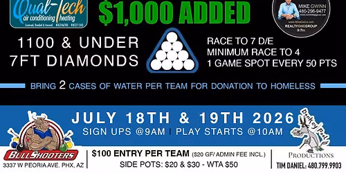 1100 & Under Scotch Doubles - Water for the Homeless @ Bull Shooters 