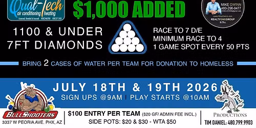 1100 & Under Scotch Doubles - Water for the Homeless @ Bull Shooters