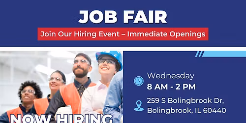 \ud83d\udea8 Bolingbrook In-Office Job Fair || Feria de Empleo en Oficina \u2013 \u00a1Bolingbrook est\u00e1 Contratando!