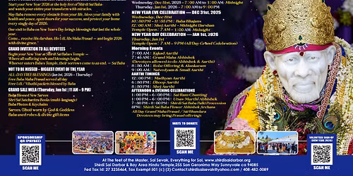 JAN 1ST THURSDAY NEW YEAR 2026 & NEW YEAR EVE DEC 31ST WED GRAND CELEBRATION WITH SHIRDI SAI BABA.